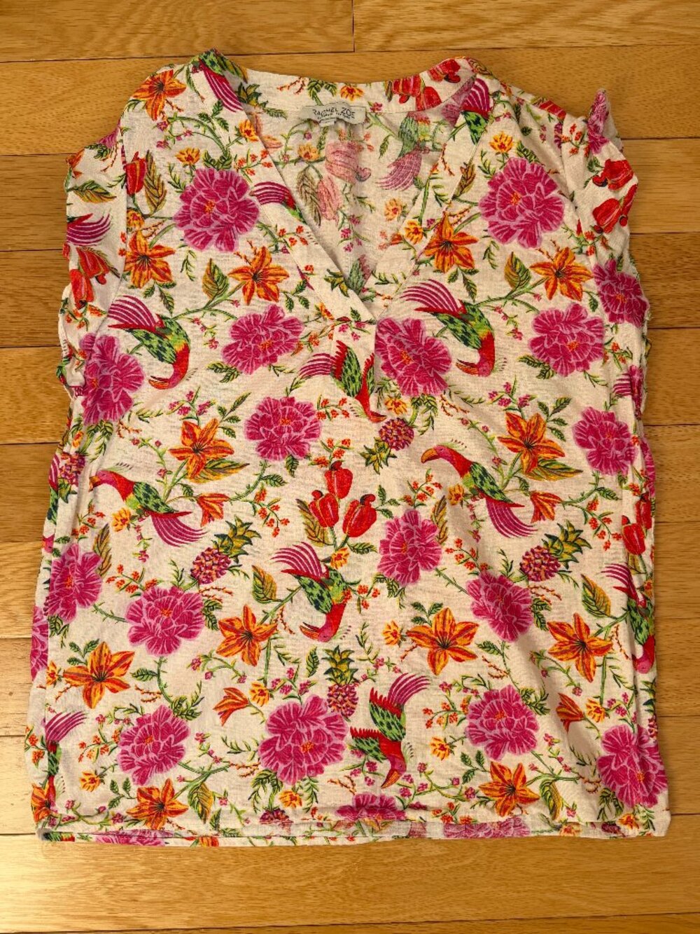 Rachel Zoe Fun Tropical Print Linen Blend Top - Size M